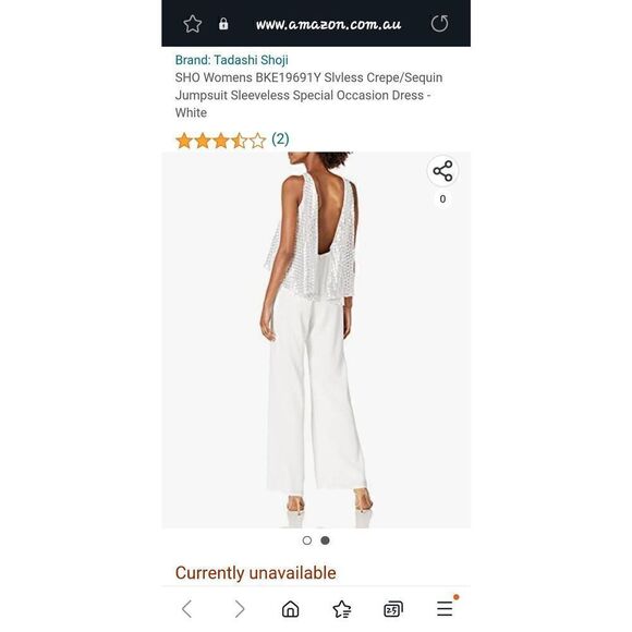 Sho(Tadashi Shoji) Ashley Backless Jumpsuit,  Ivory Crepe with Mate Silver Sequi - Picture 2 of 9